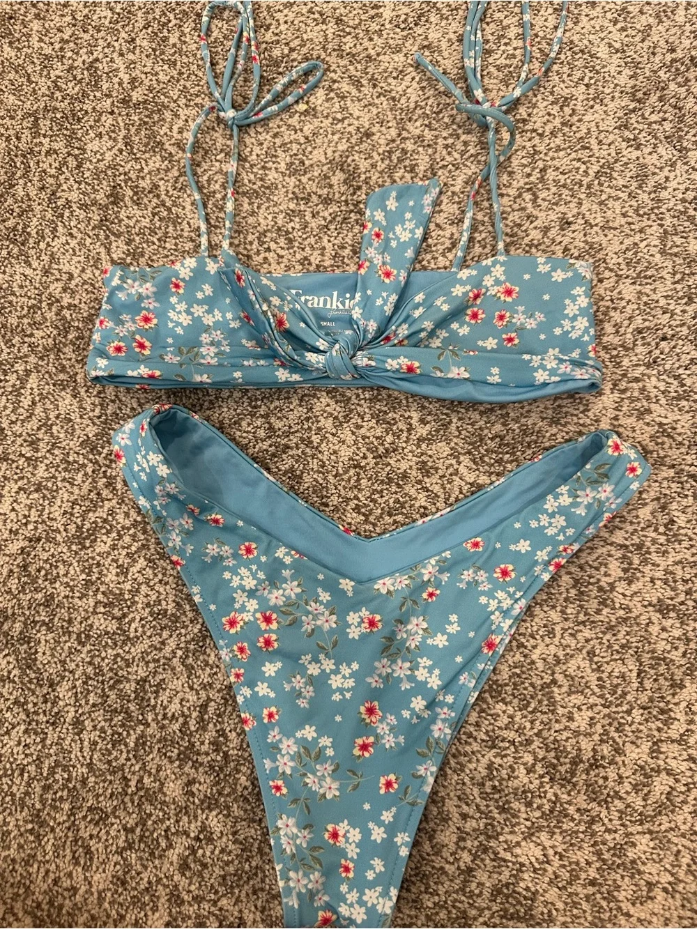 Frankie's Bikinis Light Blue Floral Tie-Front Bikini
